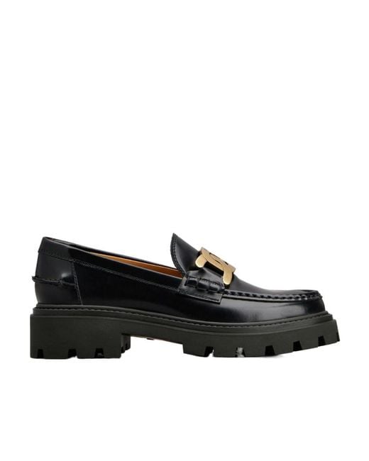 Tod's Black Logo Plaque Slip-On Loafers