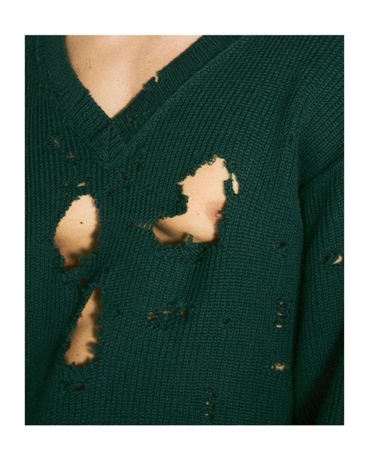Vetements Green Distressed-Effect V-Neck Sweater for men