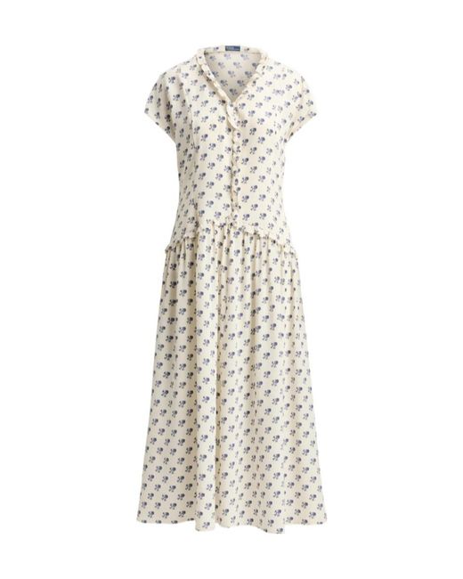 Polo Ralph Lauren White Ruffled Floral Midi Dress