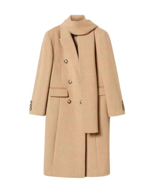 Twinset Natural Velvet-Finish Wool Coat