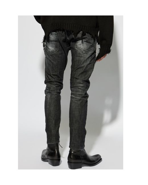 DSquared² Black Low-Rise Distressed Slim-Fit Jeans for men