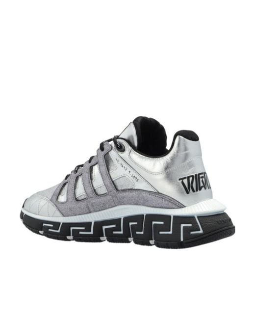 Versace Gray Logo-Print Shimmer Sneakers for men