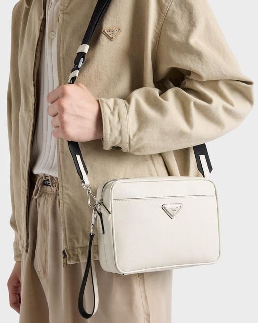 Prada Gray Saffiano Leather Shoulder Bag for men