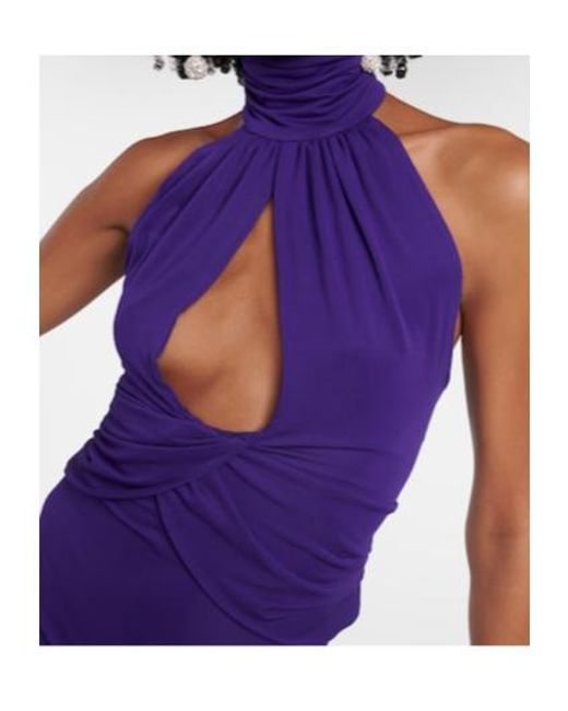 Magda Butrym Purple Gathered Halterneck Jersey Jumpsuit