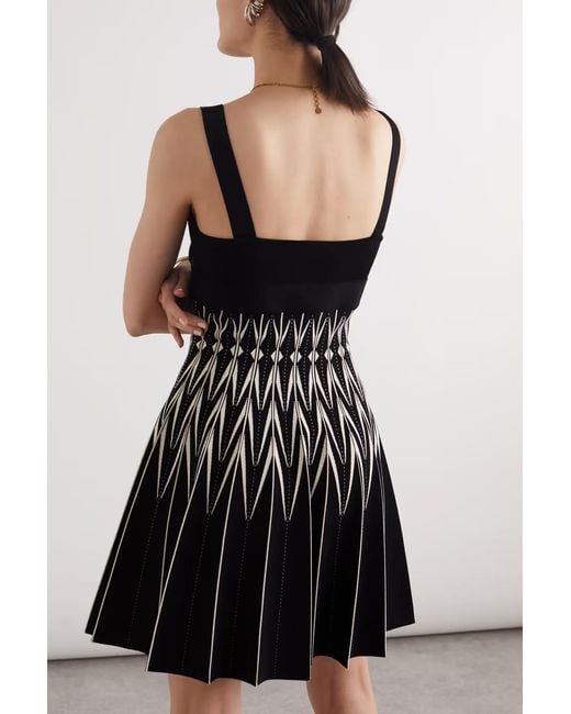 McQueen Black V-Neck Pleated Mini Dress