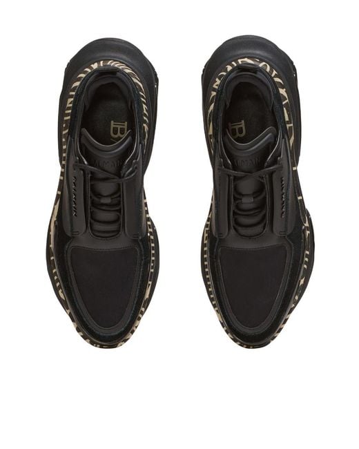 Balmain Black Leather And Suede B-Bold Low-Top Trainers With Monogram Print for men