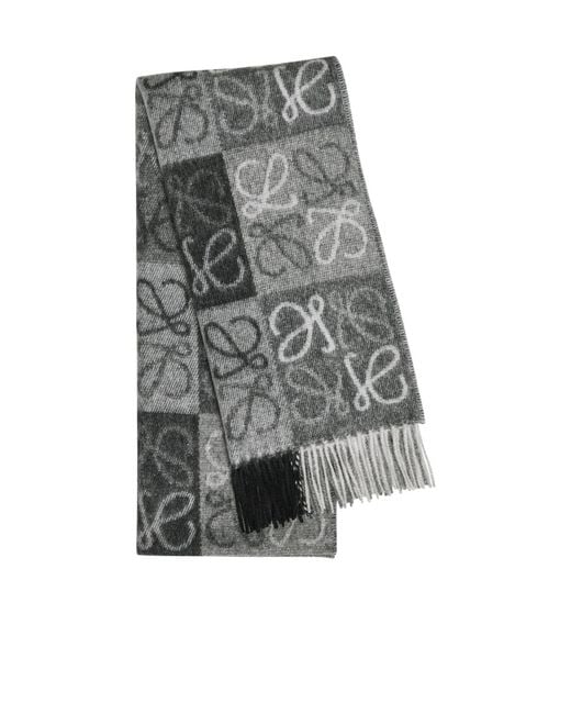 Loewe Gray Anagram-Intarsia Wool And Cashmere-Blend Scarf for men