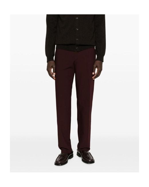 Emporio Armani Red Pressed-Crease Straight-Leg Trousers for men