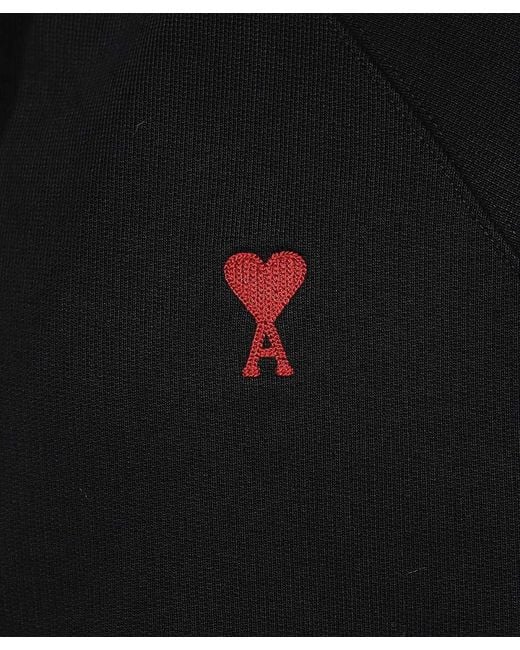 AMI Black Ami De Coeur Logo Embroidered Zip-Up Hoodie for men