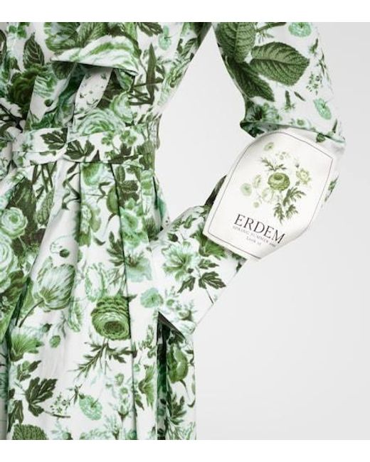 Erdem Green Floral Cotton Shirt Dress