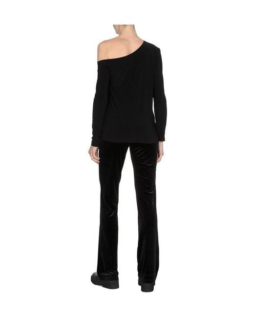 Norma Kamali Black Drop Shoulder Long-Sleeve Top