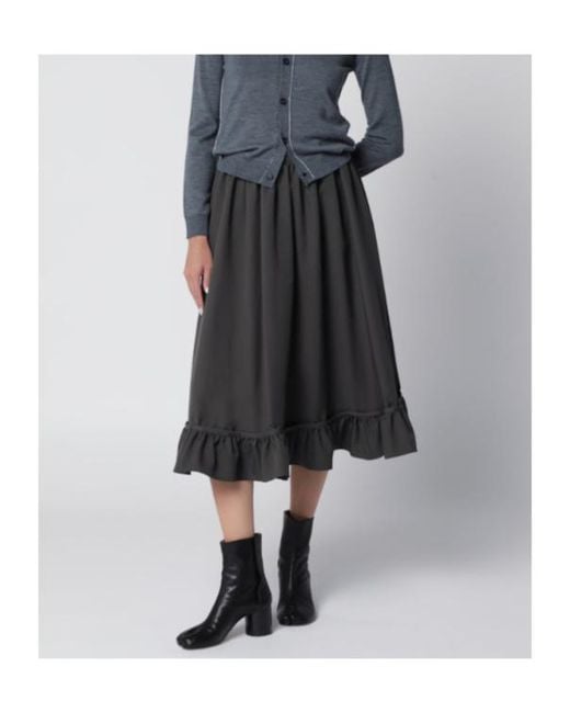 MM6 by Maison Margiela Black Midi Skirt With Ruffled Flounce Hem