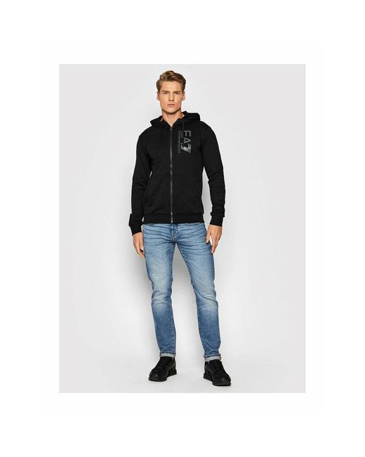 EA7 Black Logo Hooded Casual Jacket for men