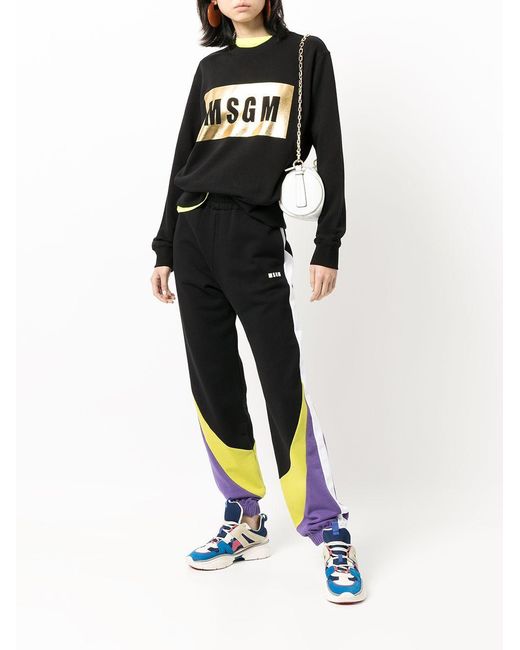 MSGM Black Colour-Block Track Pants