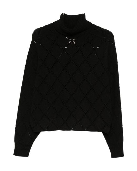 Semicouture Black Openwork Turtleneck Sweater