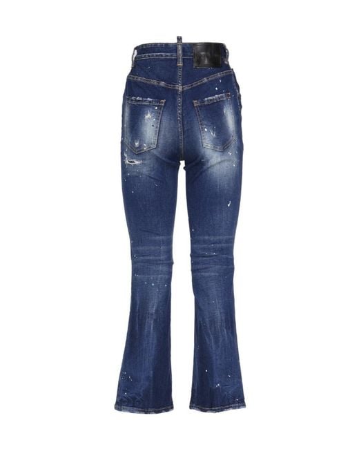 DSquared² Blue High-Waisted Distressed Flared Jeans