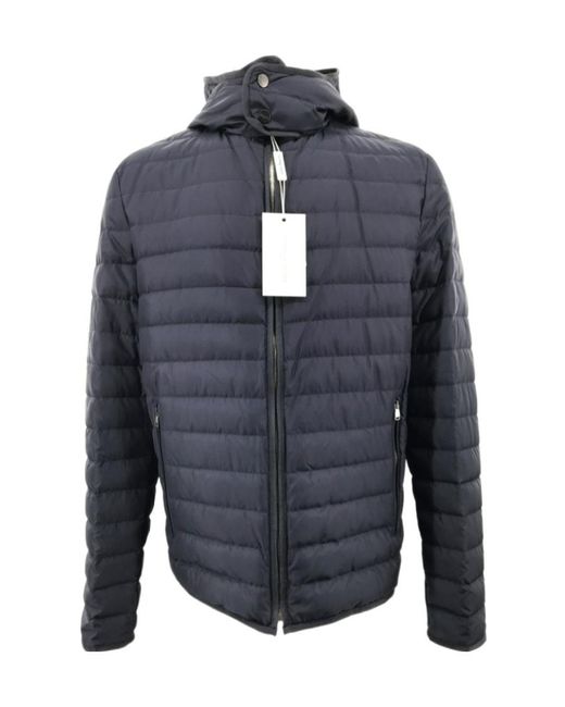 Ferragamo Blue Hooded Quilted Down Jacket for men