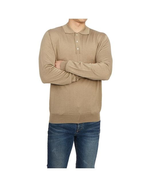 Lardini Natural Long-Sleeve Knitted Polo Shirt for men