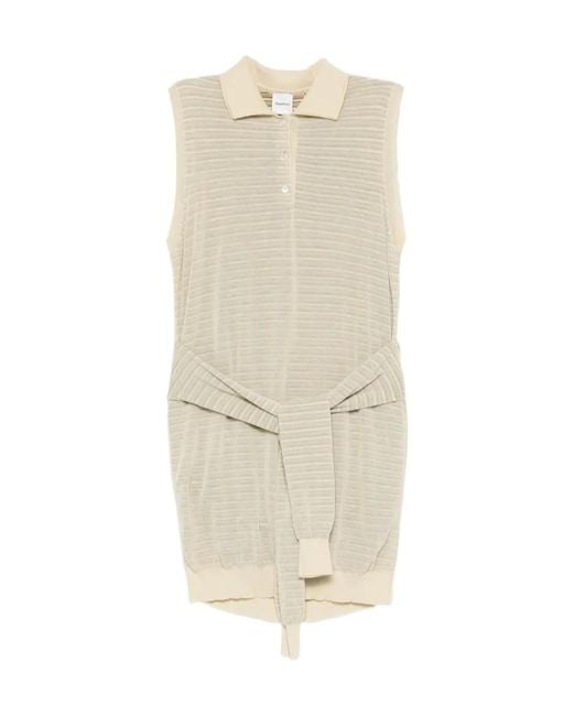Nanushka Natural Mila Striped Knitted Polo Dress