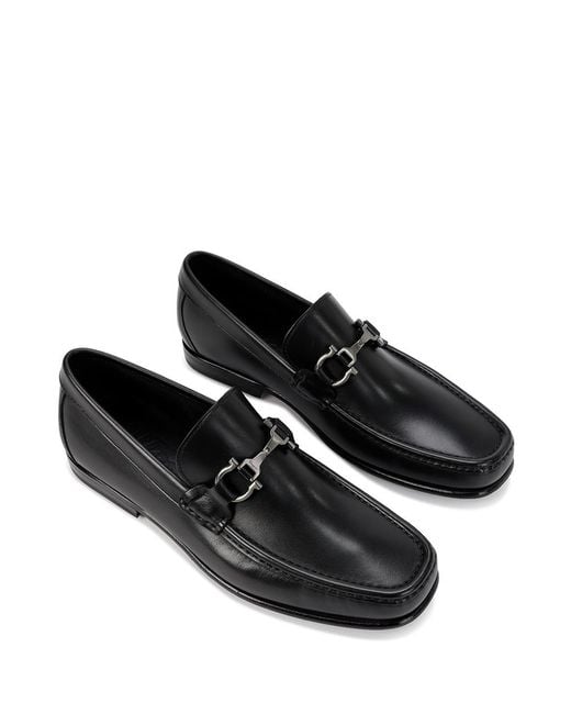 Ferragamo Black Logo Buckle Business Casual Shoes for men