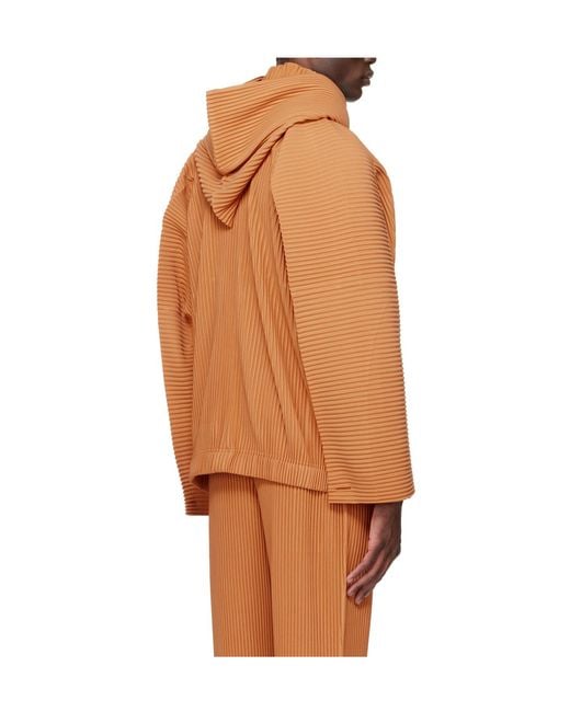 Homme Plissé Issey Miyake Orange Pleated Hooded Casual Jacket for men