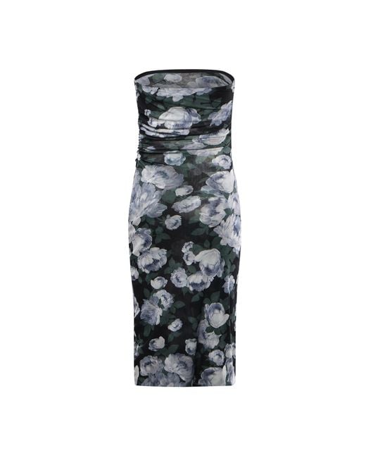 Stella McCartney Black Floral Pattern Strapless Mesh Dress