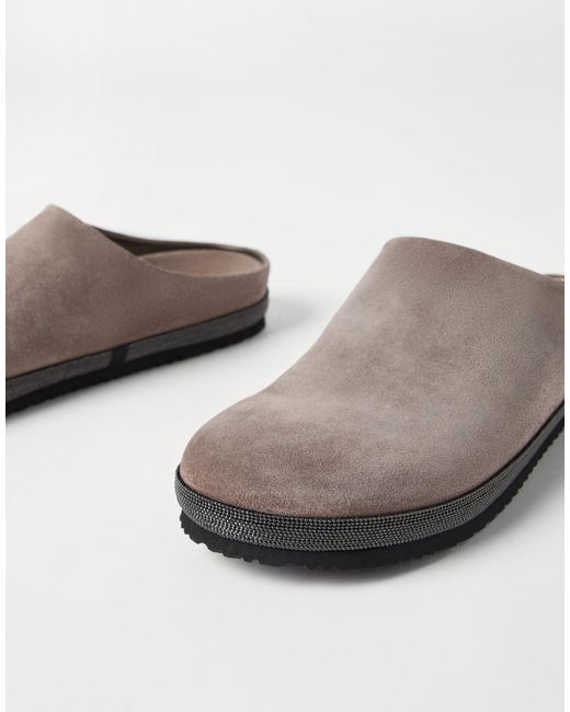 Brunello Cucinelli Brown Monili Chain-Detail Flat Mules