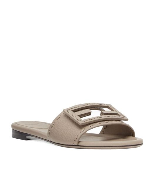 Fendi White Baguette Ff Slip-On Slides