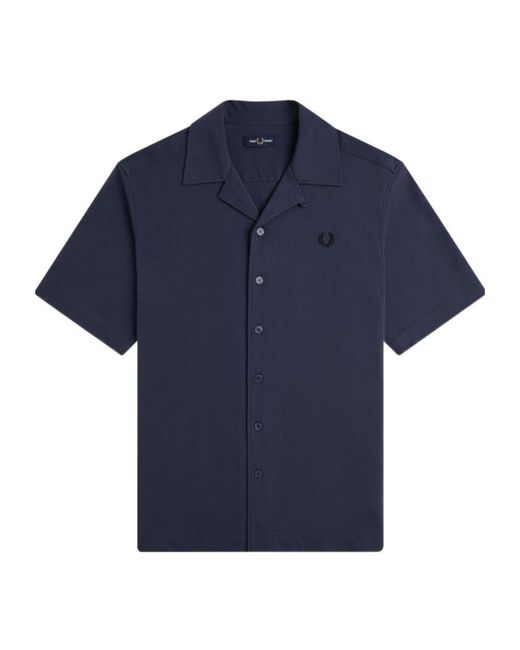 Fred Perry Blue Buttoned Embroidered Shirt for men