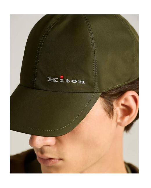 Kiton Green Logo Embroidered Curved Peak Cap for men