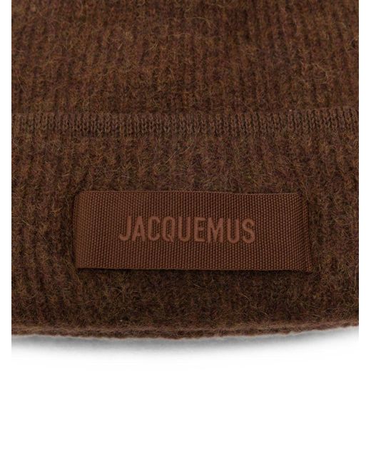 Jacquemus Brown Logo-Patch Ribbed Beanie Hat
