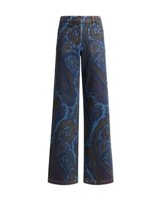 Etro Blue Wide-Leg Jeans