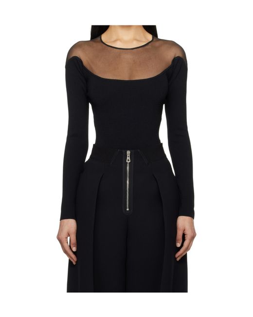 Mugler Black Sheer-Panelled Bodysuit