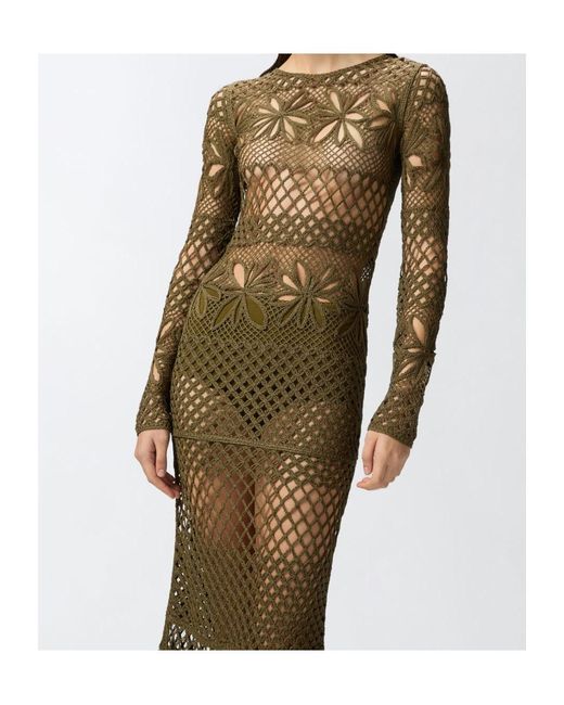 Pinko Natural Ortles Long Openwork Crochet Dress