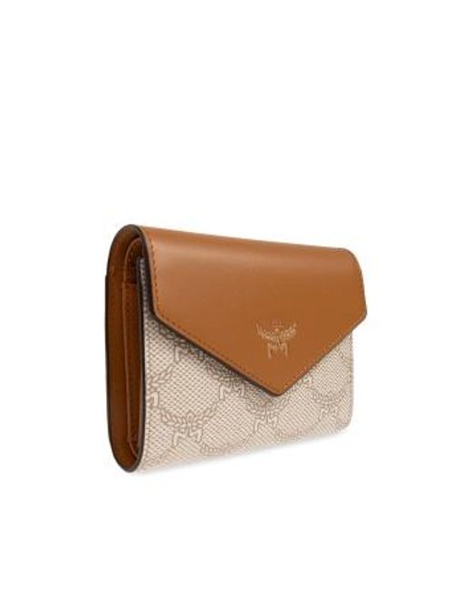 MCM Brown Logo-Printed Tri-Fold Wallet