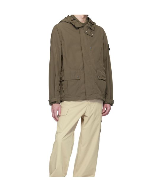 Stone Island Brown Compass-Badge Hooded Jacket for men
