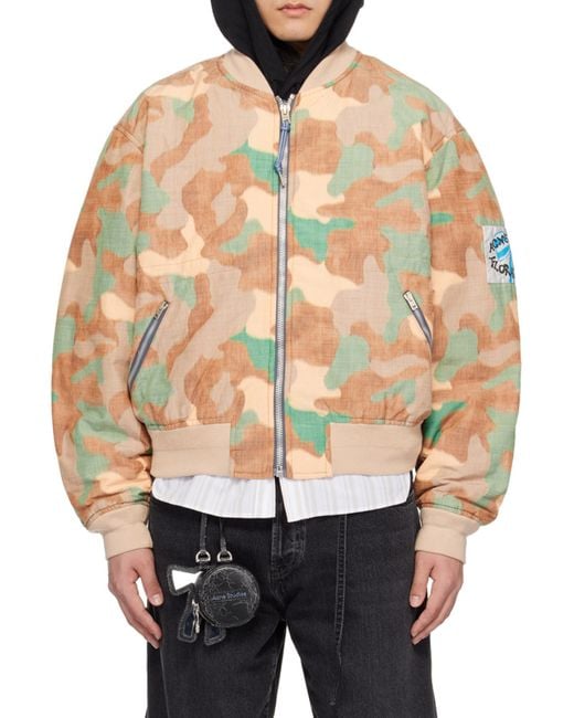 Acne White Camouflage Printed Zip-Up Bomber Jacket for men