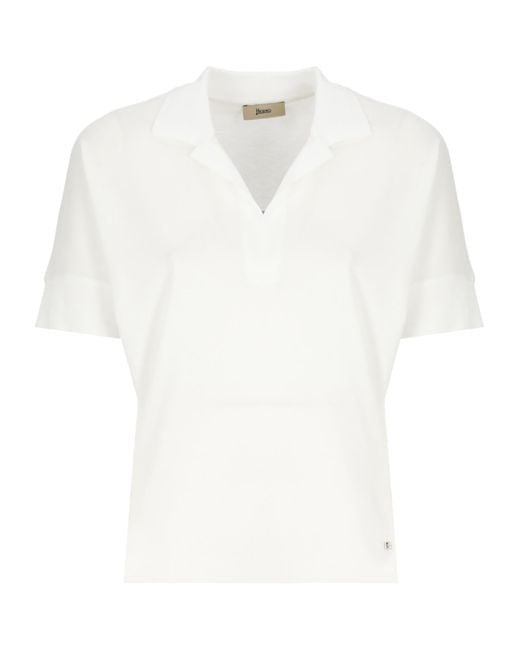 Herno White V-Neck Fine-Knit T-Shirt