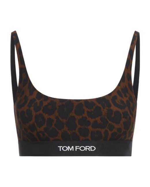 Tom Ford Black Leopard Printed Logo Waistband Bra