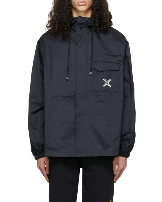 KENZO Black X Logo Hooded Rain Jacket for men