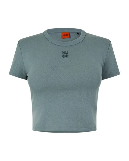 Boss Blue Cotton Cropped Tshirt