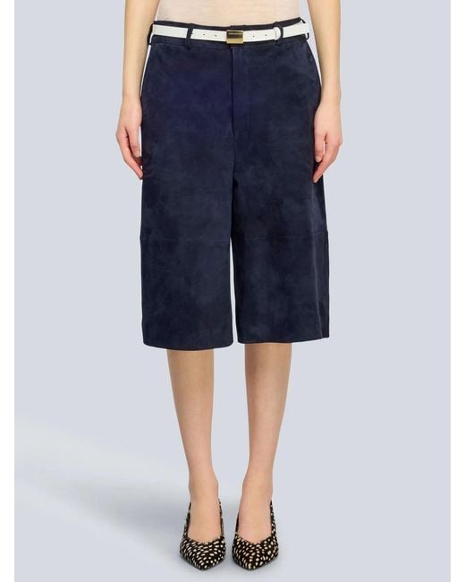 Semicouture Blue Straight-Leg Leather Shorts