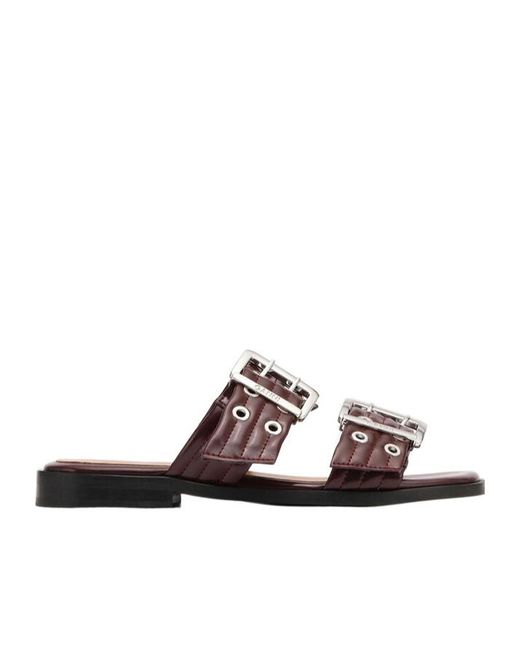 Ganni Brown Feminine Buckle Two-Strap Sandals