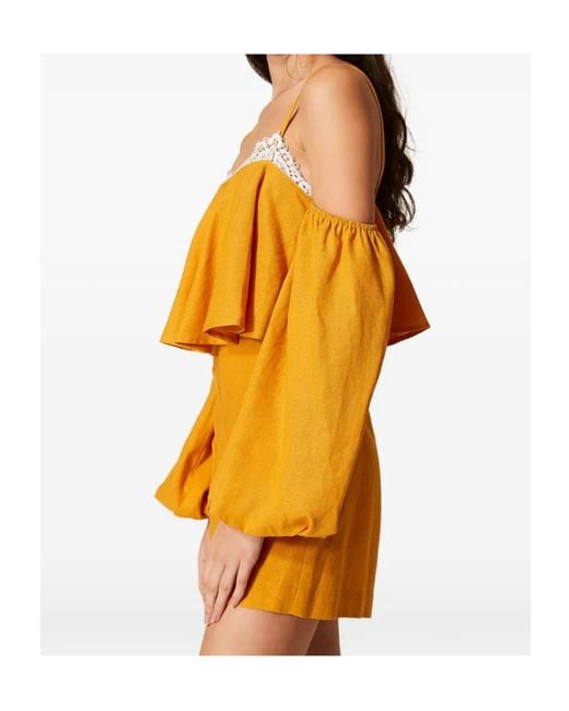 Twinset Orange Lace-Trim Ruffled Jumpsuit