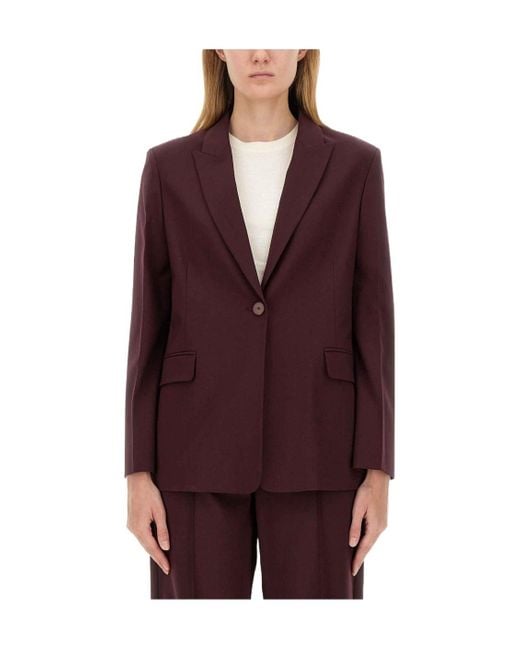 Alysi Purple Peak-Lapels Straight Hem Blazer