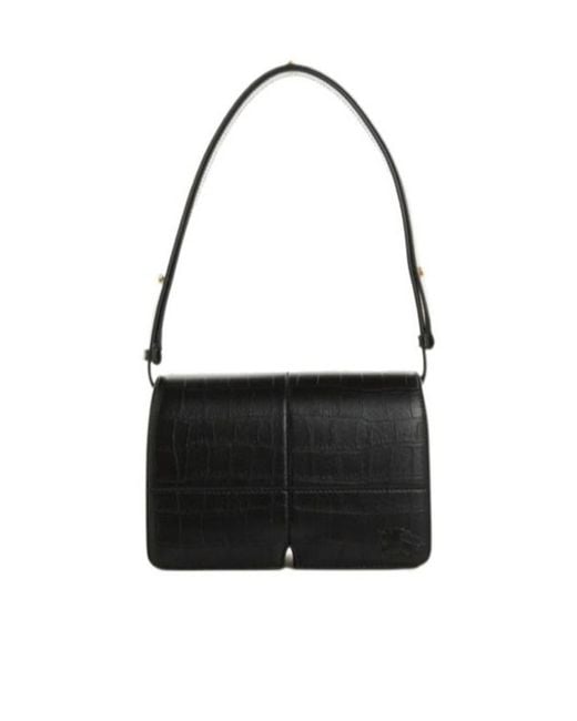 Burberry Black Snip Embossed Foldover-Top Shoulder Bag