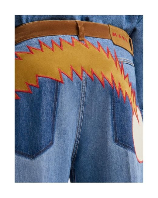 Marni Blue X Slawn Soldier Velvet Waistband Denim Trousers for men