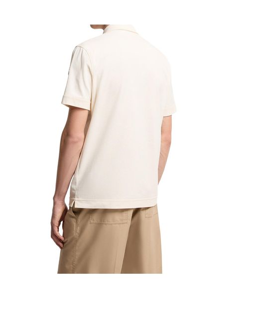 Moncler White Logo Patch Short-Sleeved Polo Shirt for men