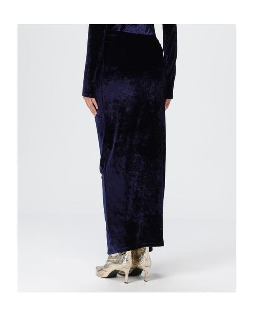 Rabanne Blue Ruched Velvet Midi Skirt