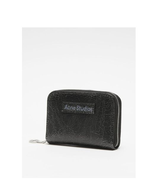 Acne Gray Logo-Patch Cracked Leather Wallet